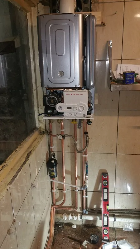 Boiler pipework installation in progress